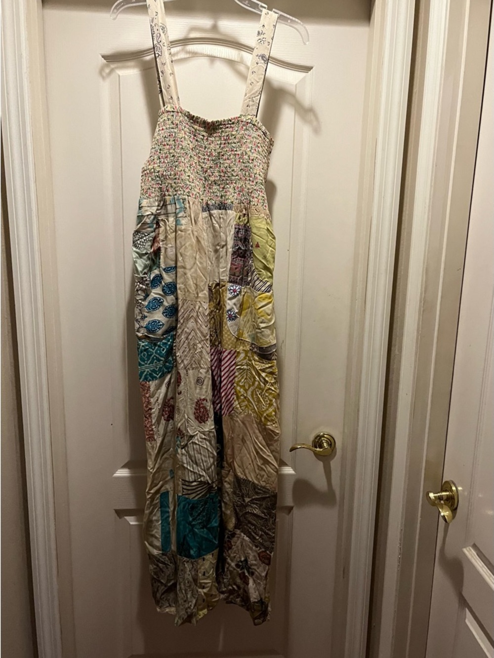 Patchwork Boho Jumpsuit with Cream Straps - Picture 2 of 2